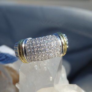 Silver band ring with multiple cz's.  size 6.